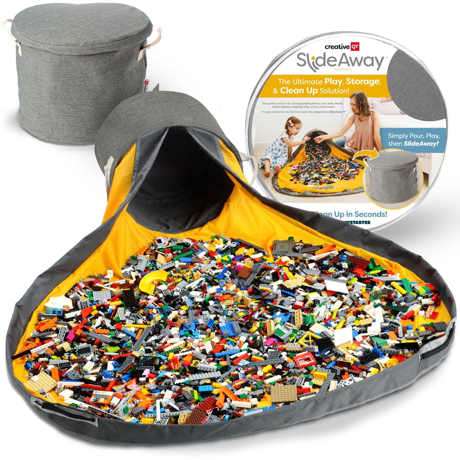 Creative QT SlideAway organizer with 52-inch play mat for quick cleanup after play