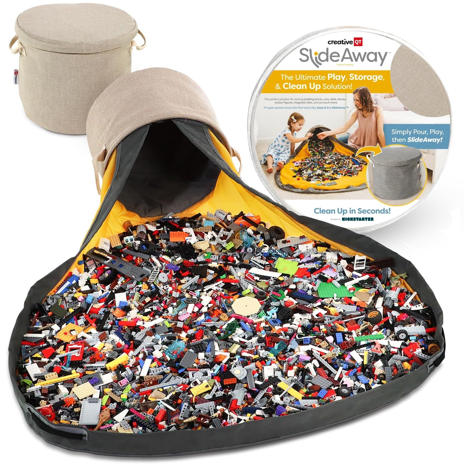 Creative QT SlideAway toy storage bin keeps clutter contained and accessible.