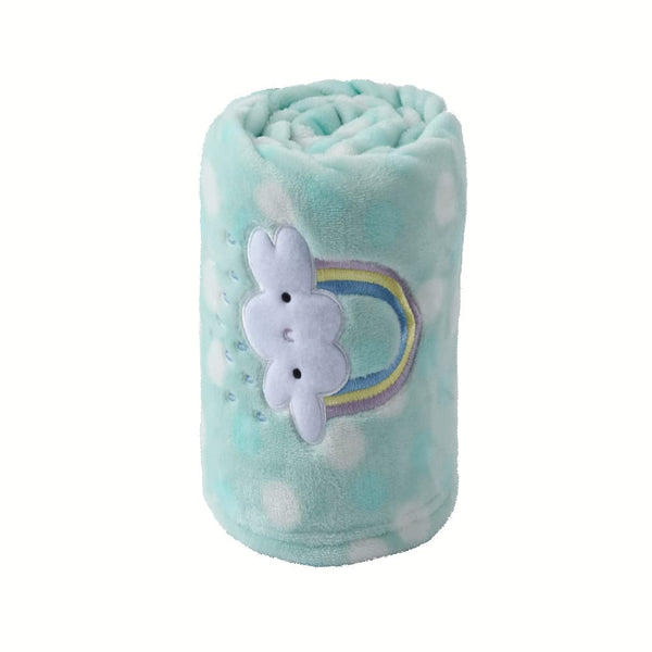 CREVENT 30x40 lightweight plush blanket in green rainbow design for cribs and strollers.