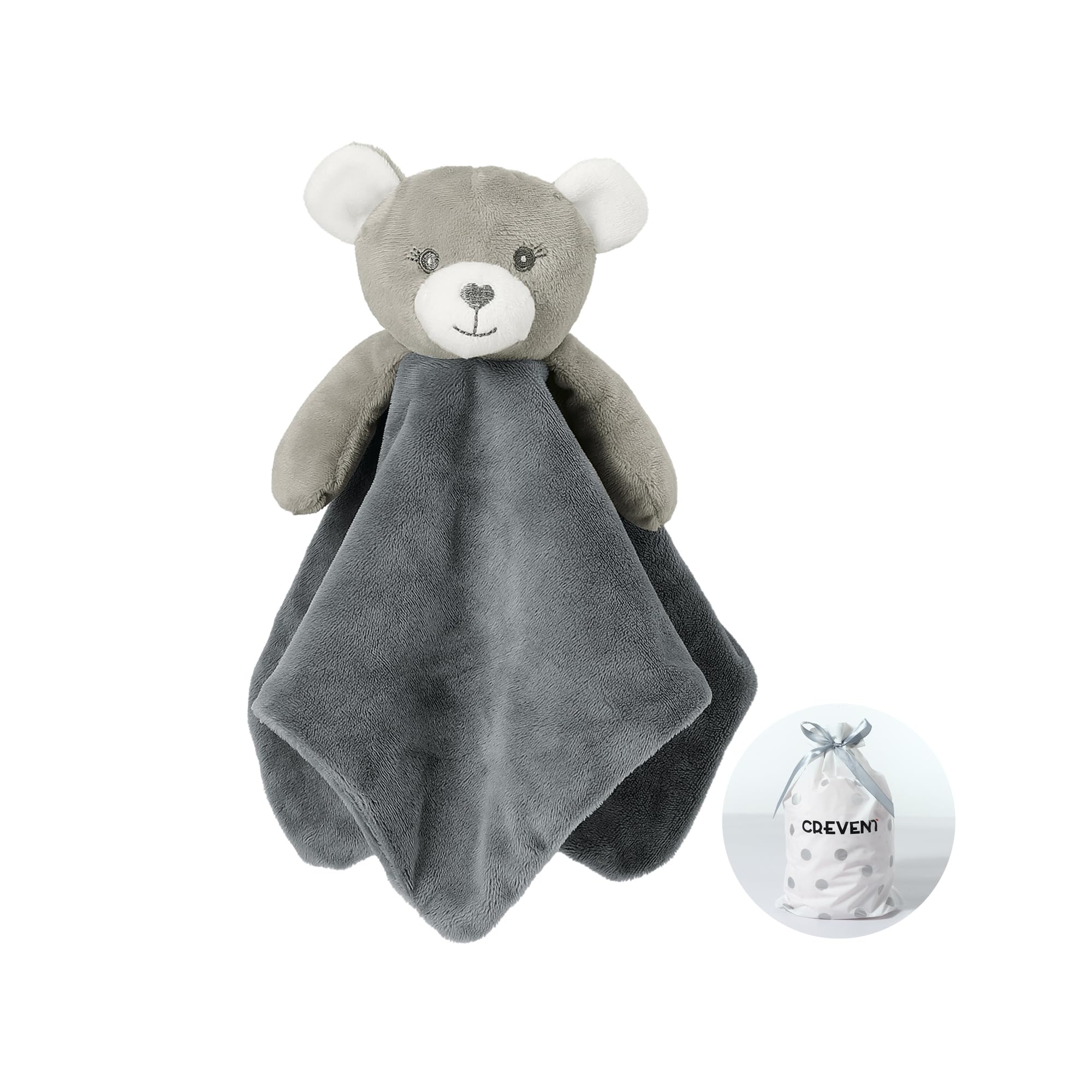 CREVENT bear lovie blanket close-up shows soft mink texture for comforting newborn touch.