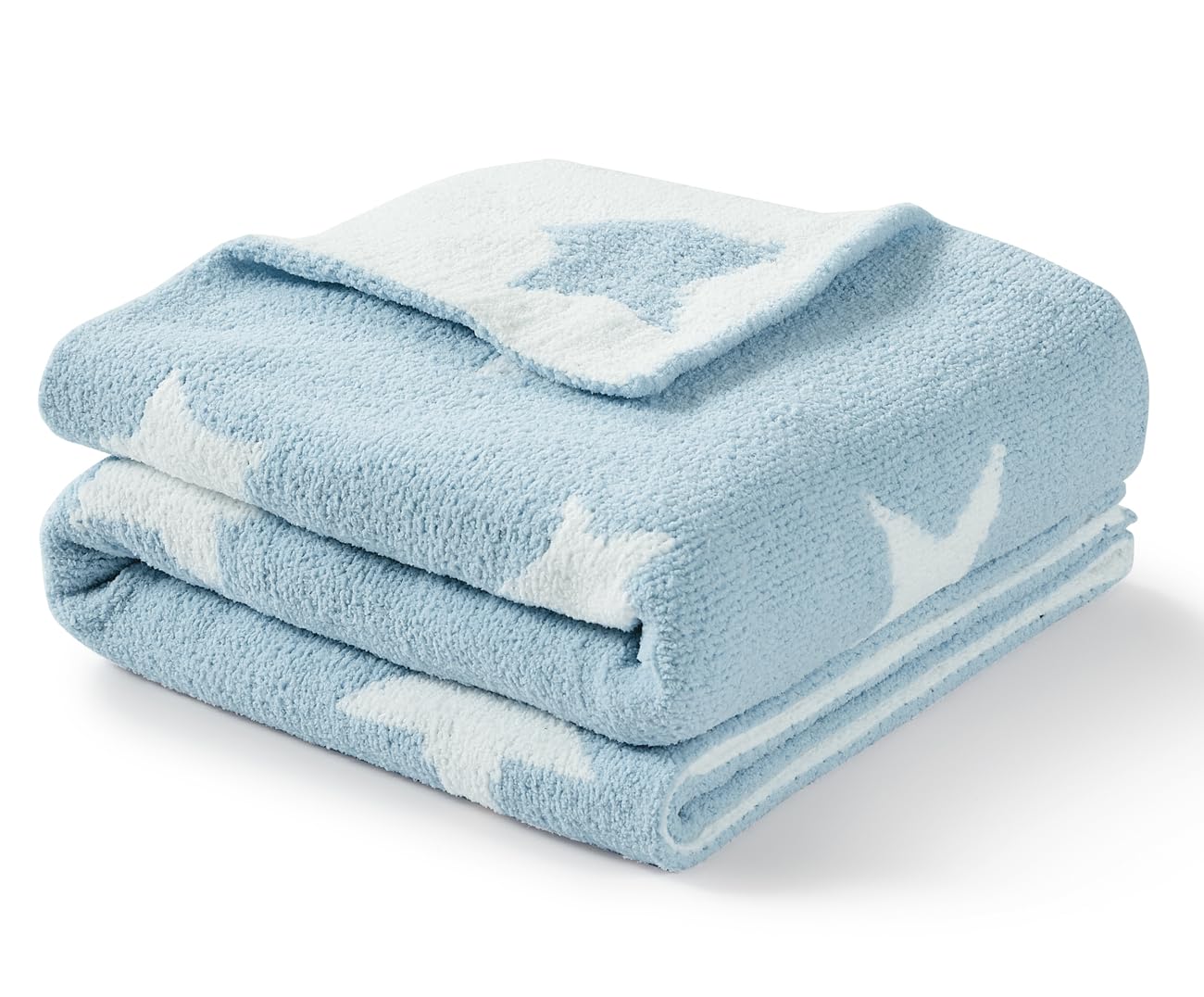 CREVENT Cozy Soft Chenille Baby Blanket Blue Star folded for display; gentle warmth for baby