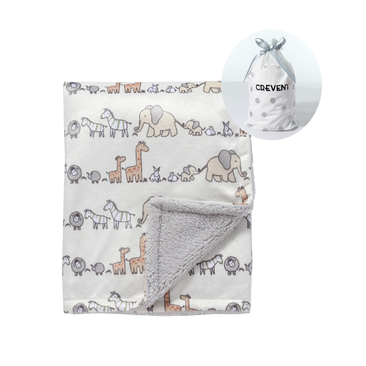 CREVENT Minky animal blanket front view for newborn comfort.