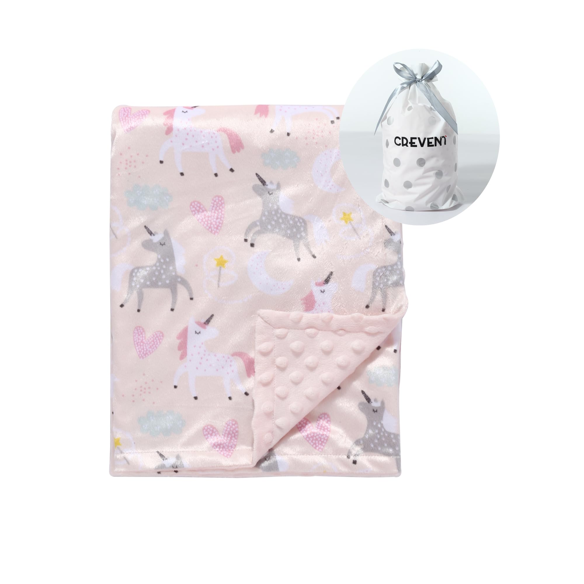 CREVENT Minky baby blanket with unicorn texture for cozy newborn comfort