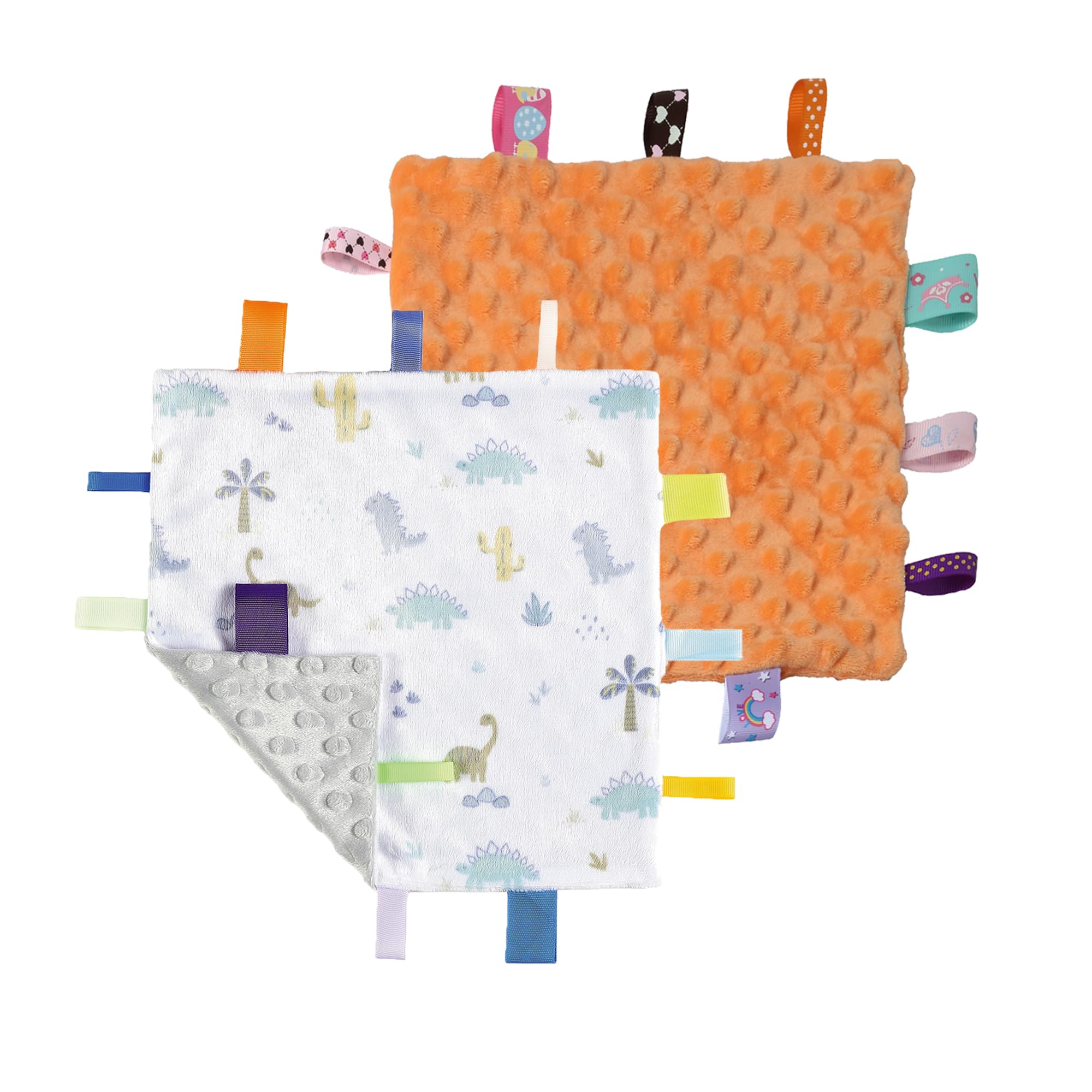 Crevent Tag Security Blanket featuring Dino in orange, perfect for stroller snuggling.