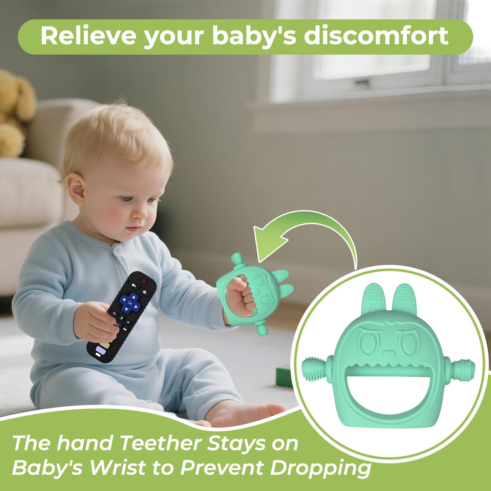 Criamolo two-piece chew toy set promotes safe chewing and grip practice.