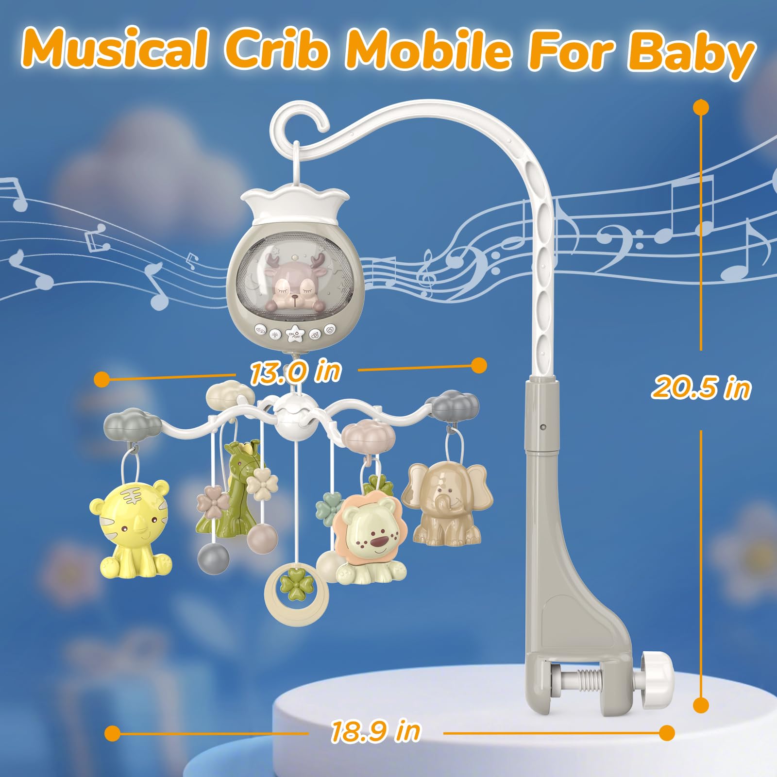 Portable Crib Mobile clip-on design for pack and play setups.