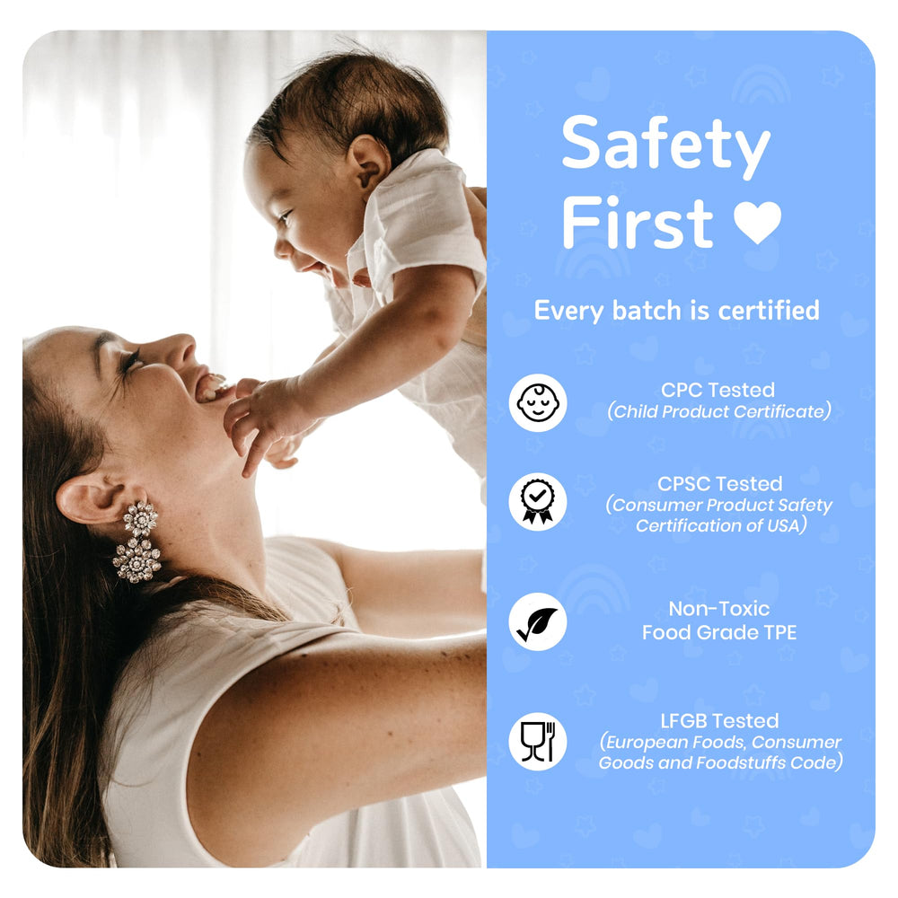 Cribflex on crib rail demonstrates teething protection for furniture.