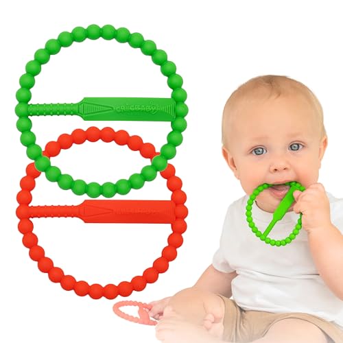 CRICBABY cricket bat teether closeup with textured surfaces for gentle gum relief