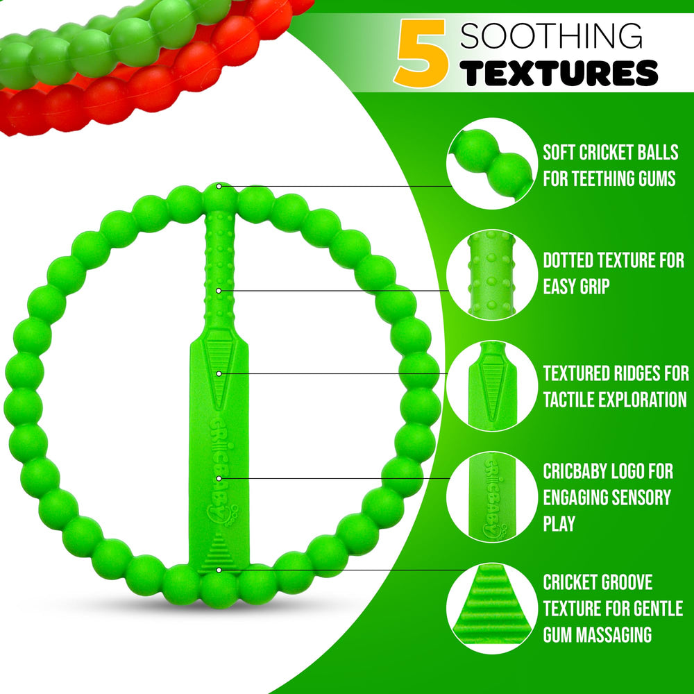 CRICBABY teether ergonomic handle closeup for tiny hands grip