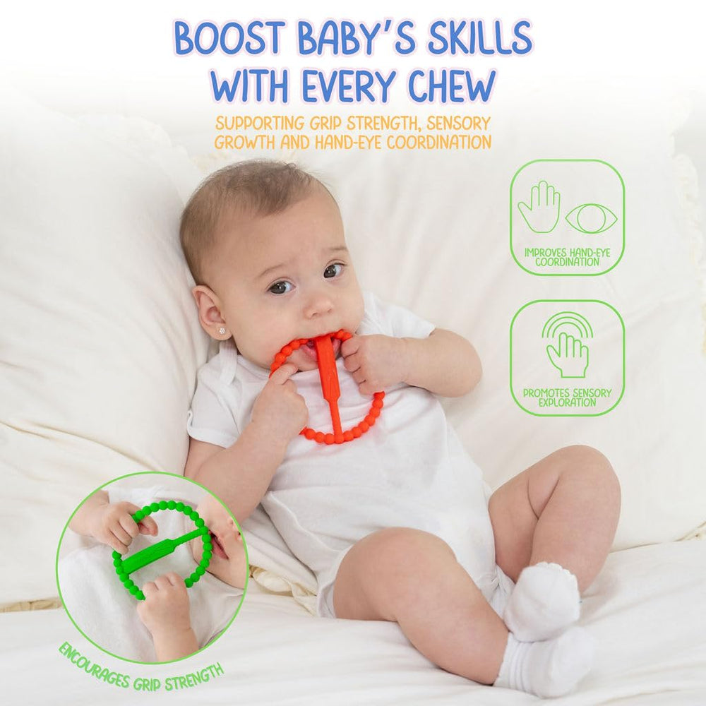 CRICBABY Grass Green teether closeup highlights bright color and visual engagement