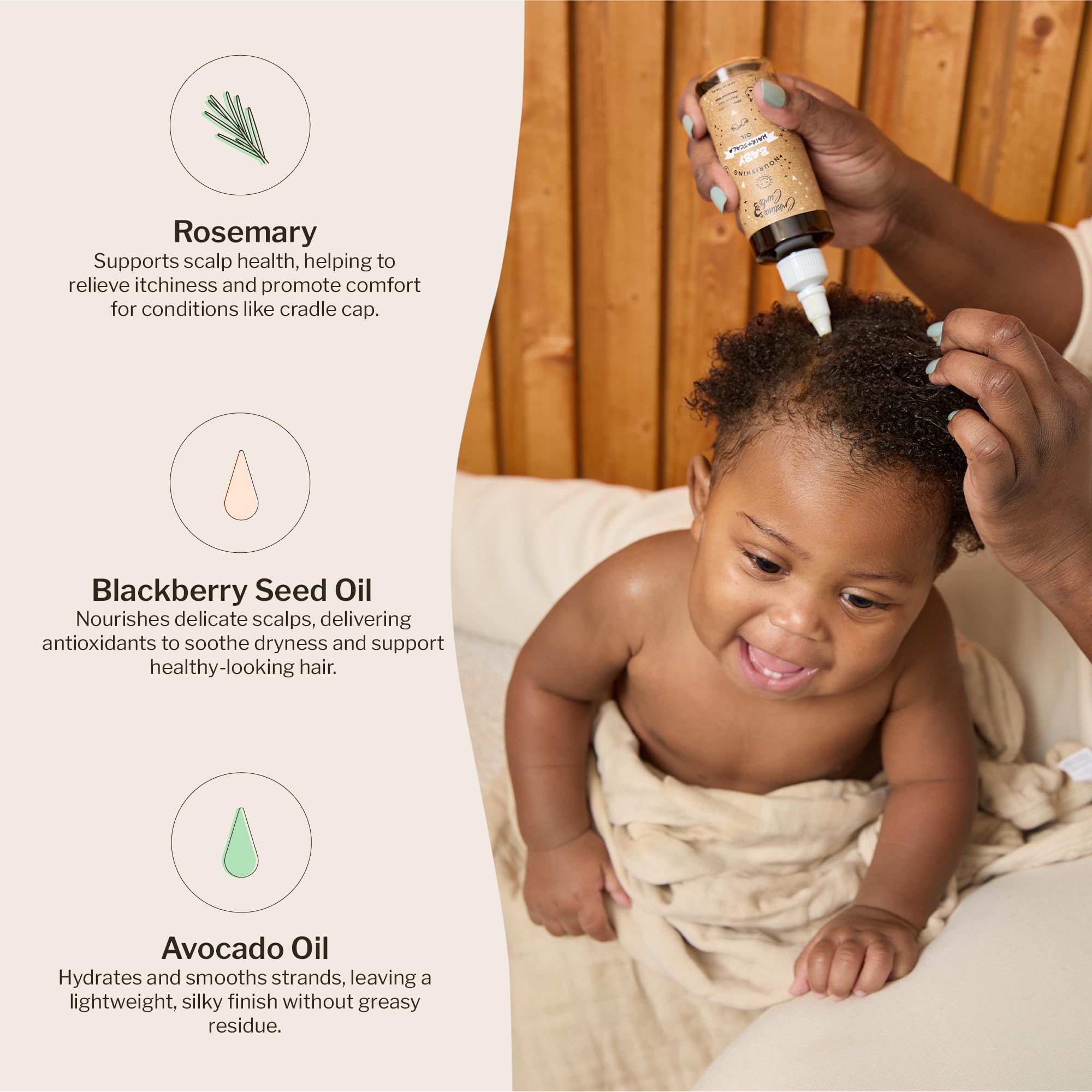 Applying Cristina's Curls oil to the scalp to loosen flakes prior to washing