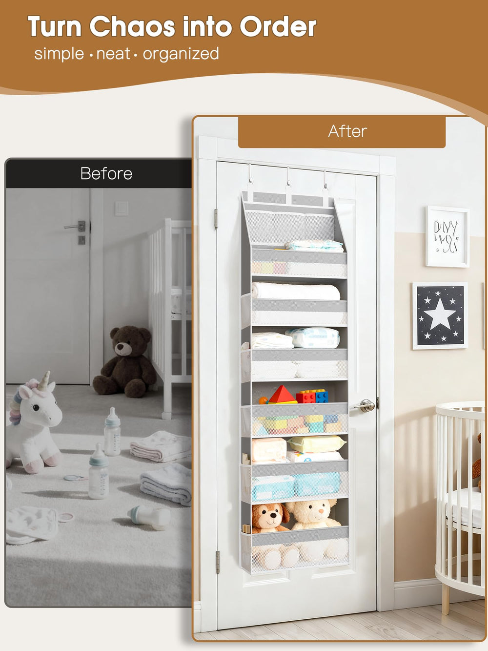 Criusia door organizer supports up to 55 lbs, keeping items stable.