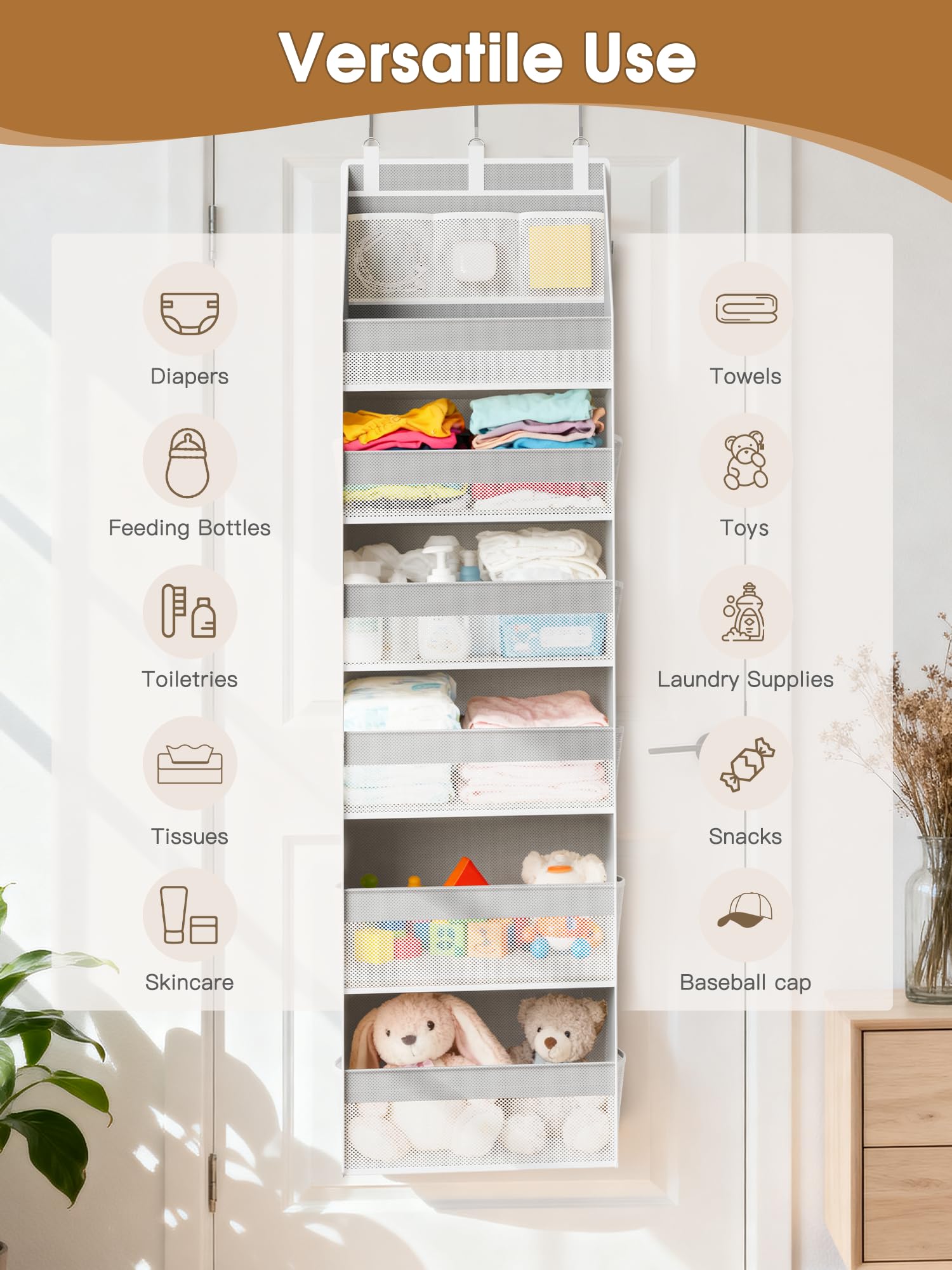 Criusia organizer installs with included hooks for tool-free setup.
