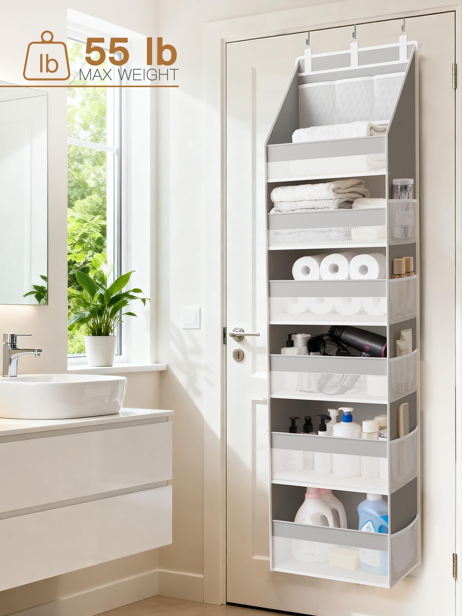 Criusia door organizer folds flat when not in use for compact storage.