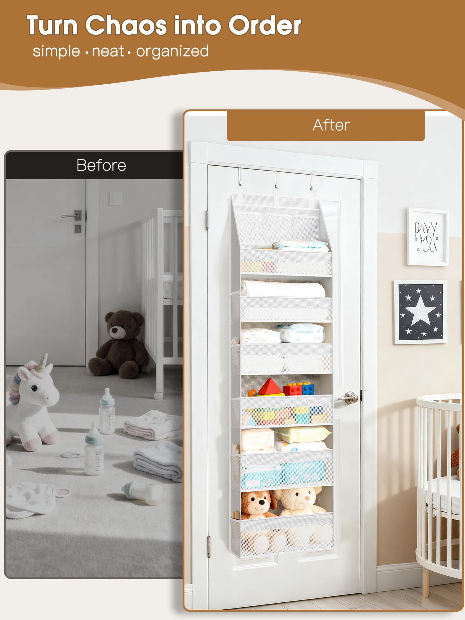 Criusia door organizer with 13 mesh pockets stores small items like chargers and cosmetics