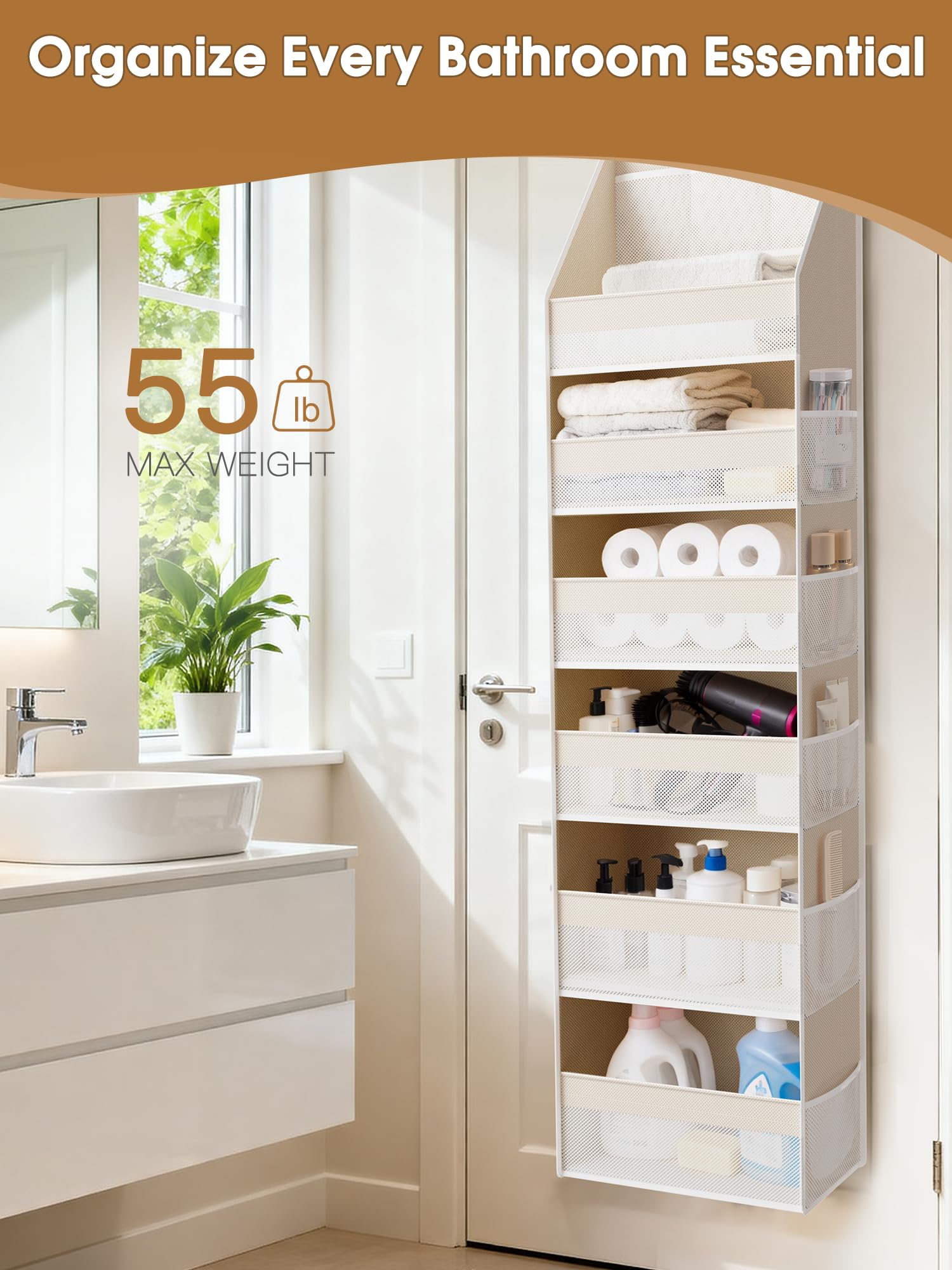 Criusia multi-purpose door organizer fits bathrooms, nurseries, and dorms.