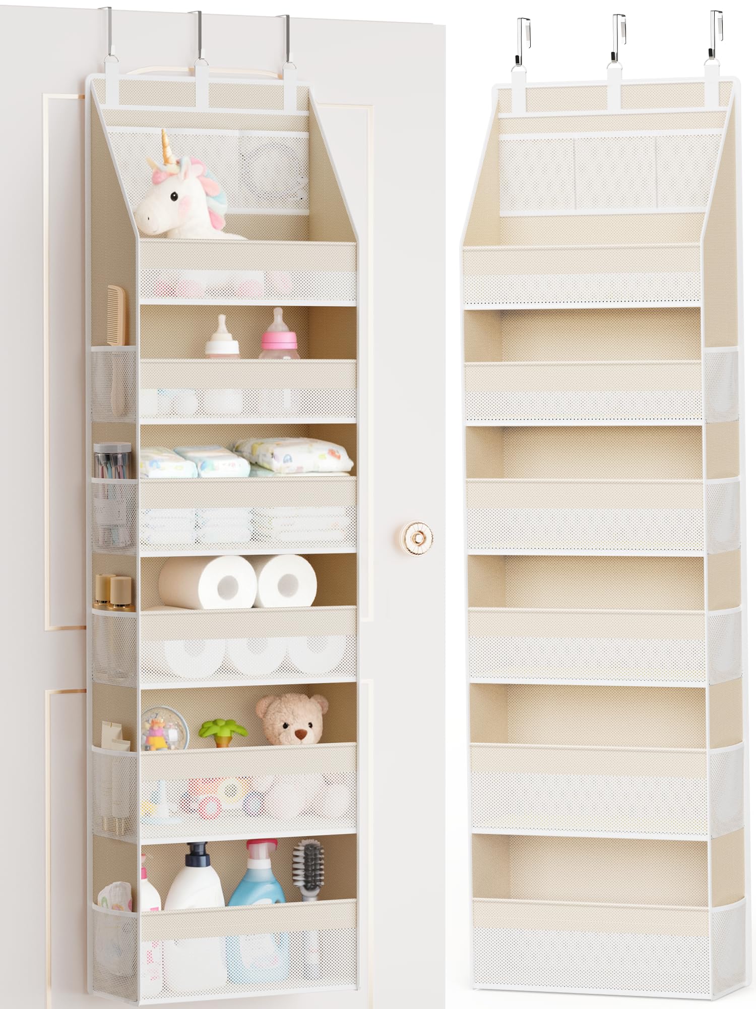 Criusia over-the-door organizer with six shelves keeping towels neatly arranged.