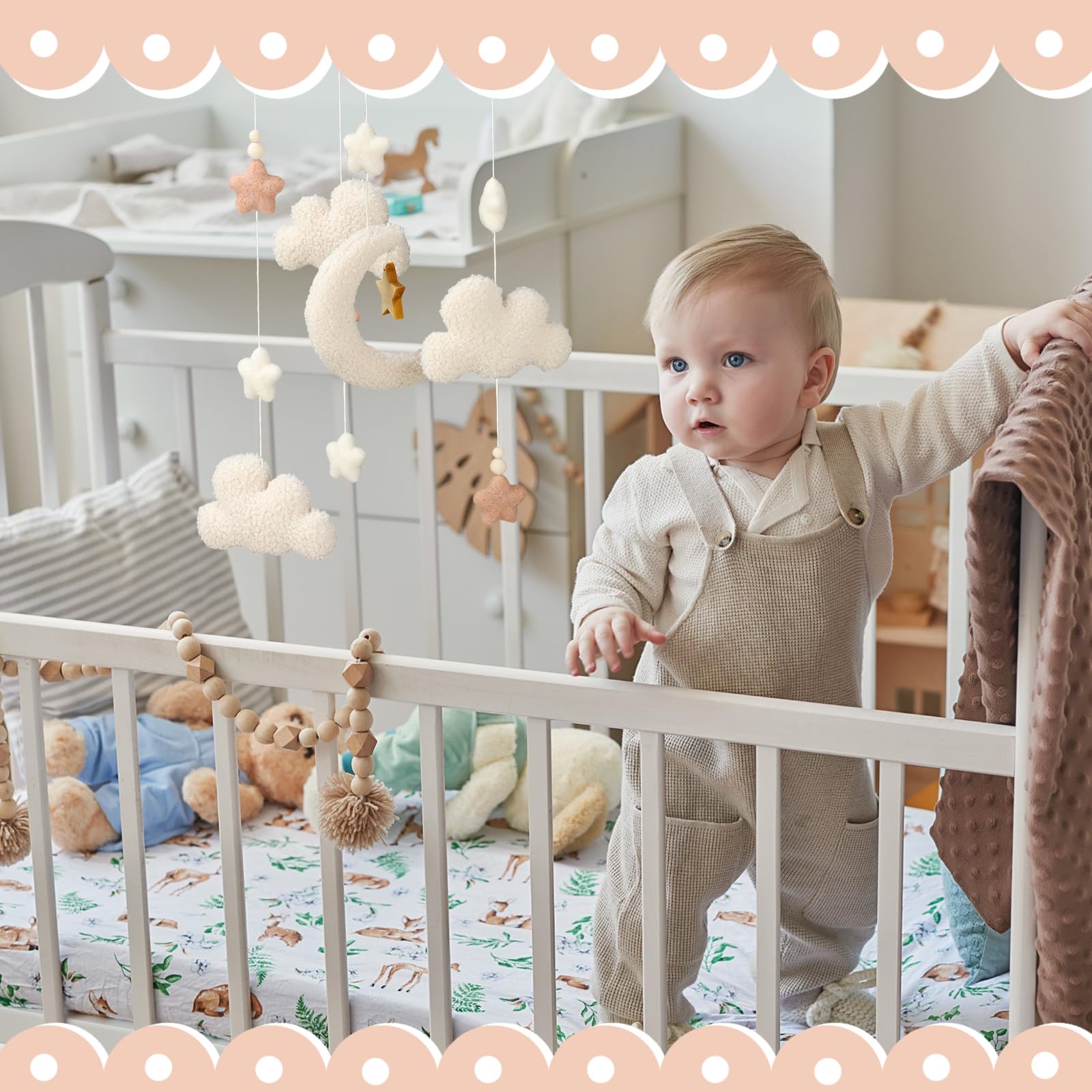 CroBlissful hand-crocheted mobile showcases natural textures for baby sensory play.