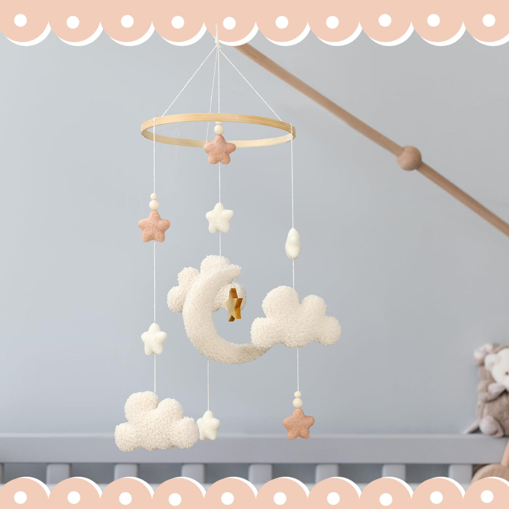 CroBlissful neutral tones mobile blends with any unisex nursery decor.