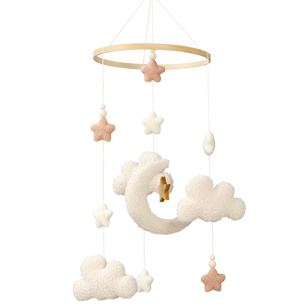 CroBlissful crib mobile with stars above the crib supports visual tracking and calm.
