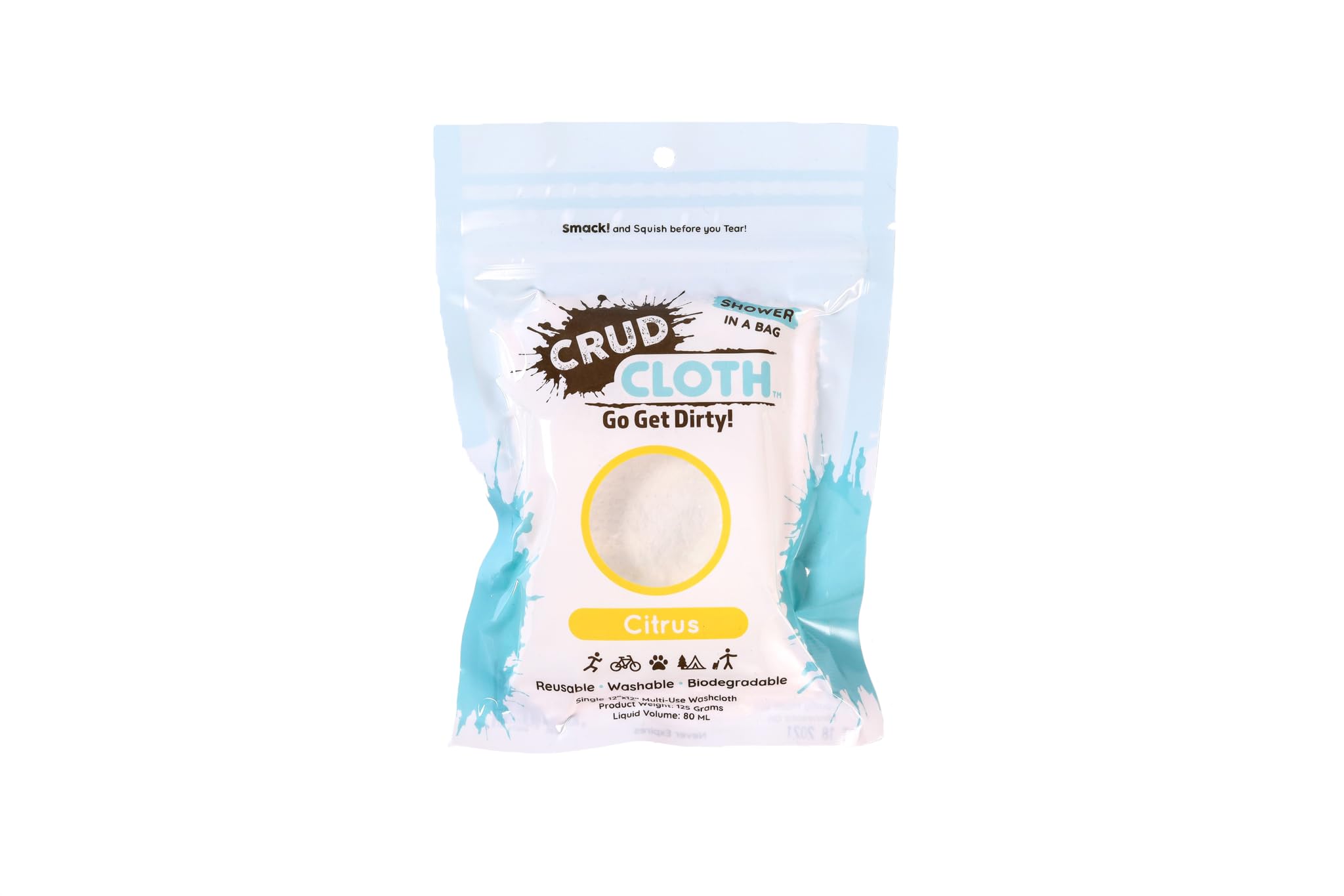 CRUD CLOTH Shower in a Bag citrus wipes pack7 for quick camping cleanup