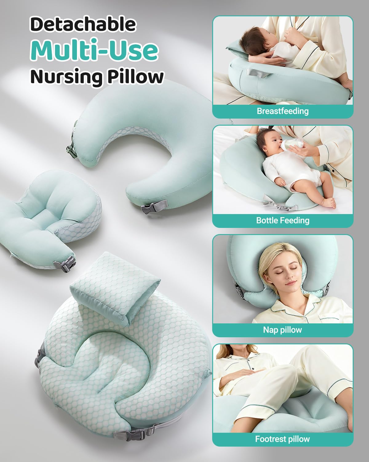 CrystCare nursing pillow in ergonomic support design cradling baby during feeding