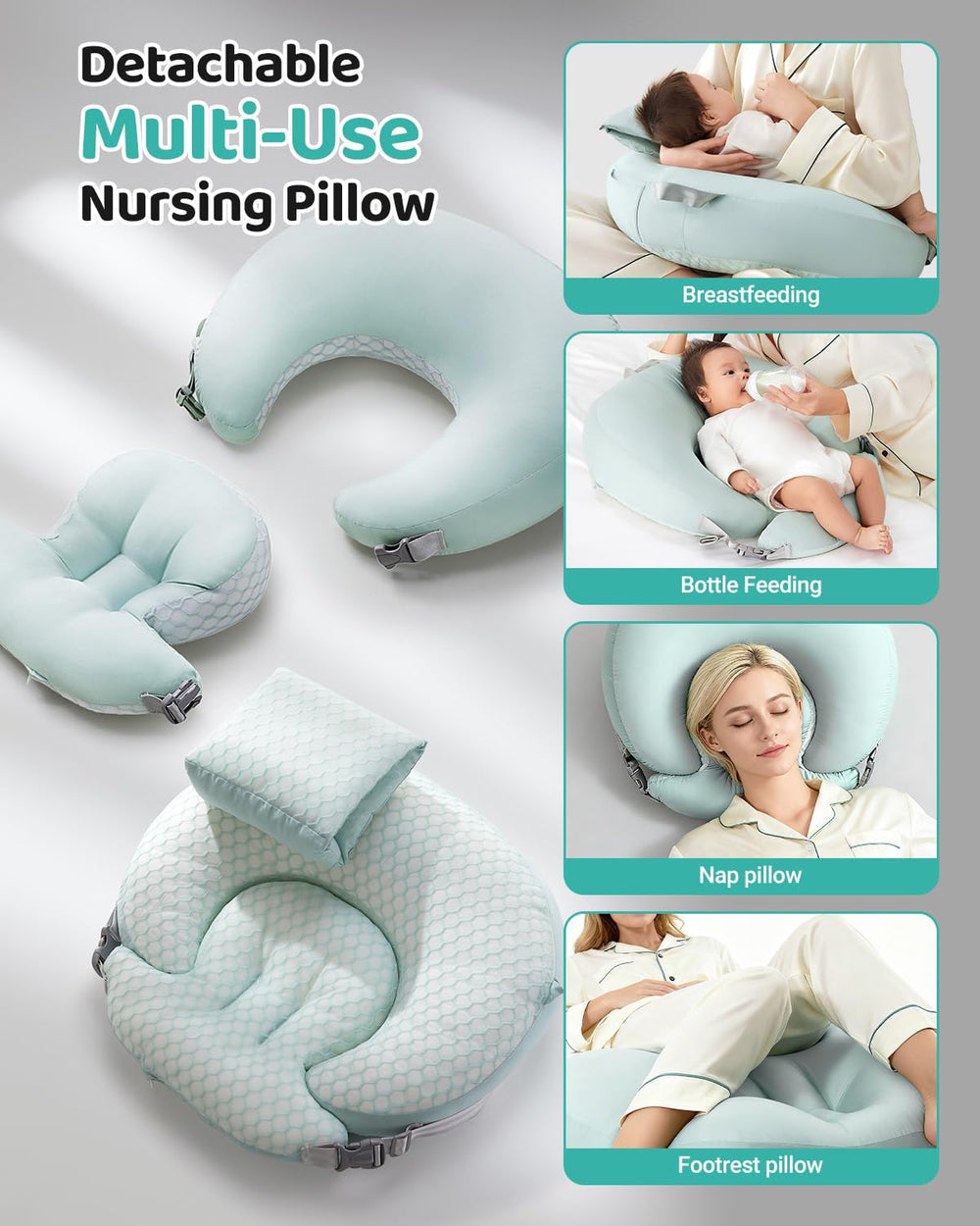 CrystCare nursing pillow in ergonomic support design cradling baby during feeding