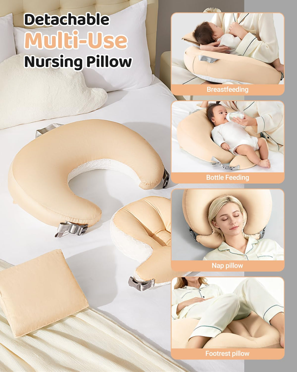 CrystCare ergonomic-support pillow helps natural alignment during feeding and lounging.