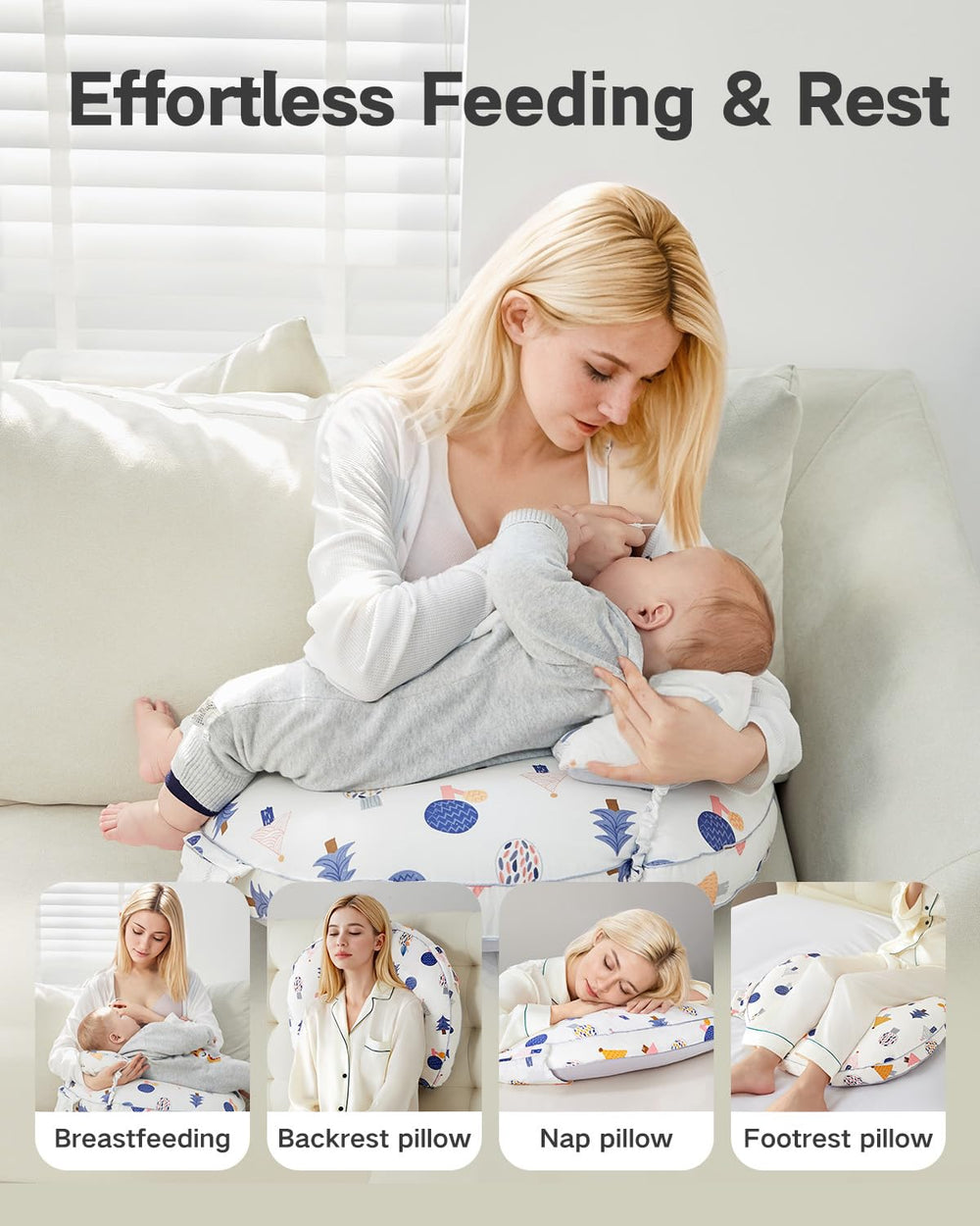 CrystCare nursing pillow removable cotton cover for easy hygiene and washing.