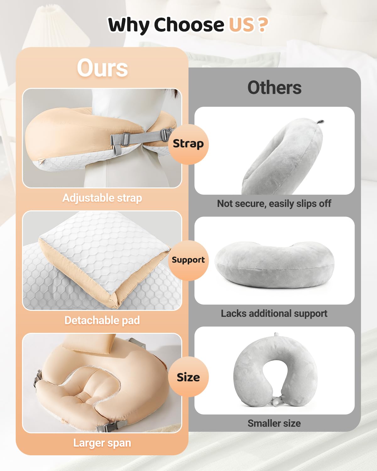 CrystCare skin-friendly fabric pillow is durable and easy to clean.