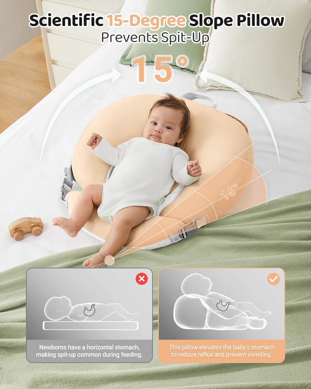 CrystCare nursing pillow with two-sided comfort for year-round softness and cooling.