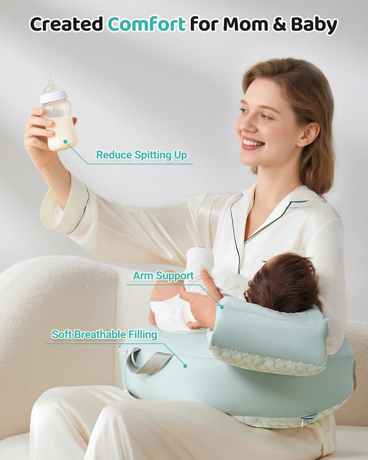 CrystCare nursing pillow washable cover for easy cleanup after feeds