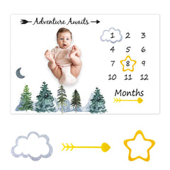 CSFOTO Adventure Theme blanket featuring forest moon print as a baby milestone backdrop