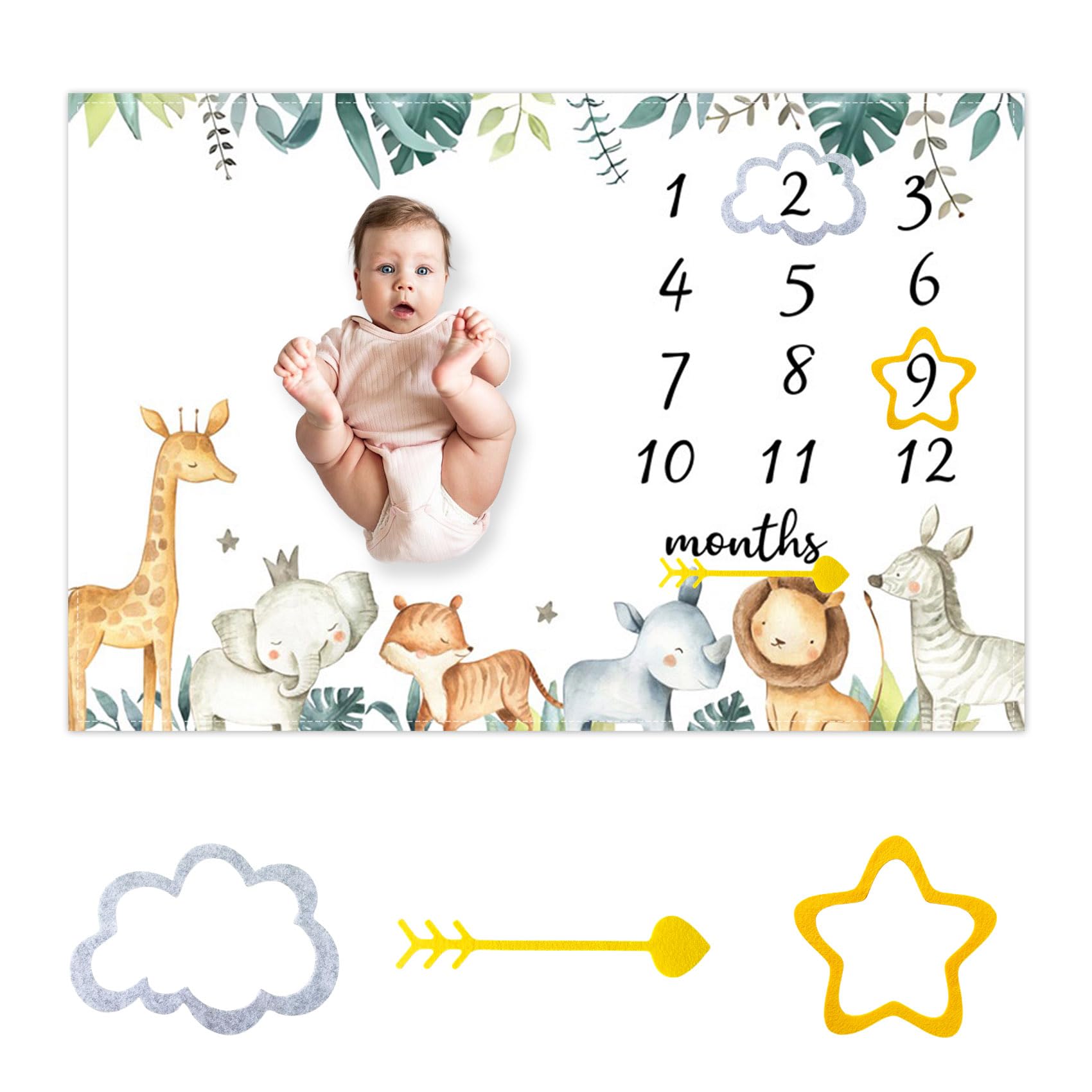 CSFOTO milestone blanket frame with jungle animals for adorable photos