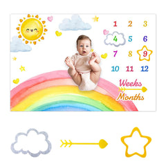 CSFOTO watercolor rainbow blanket with cloud design for newborn milestone photos.