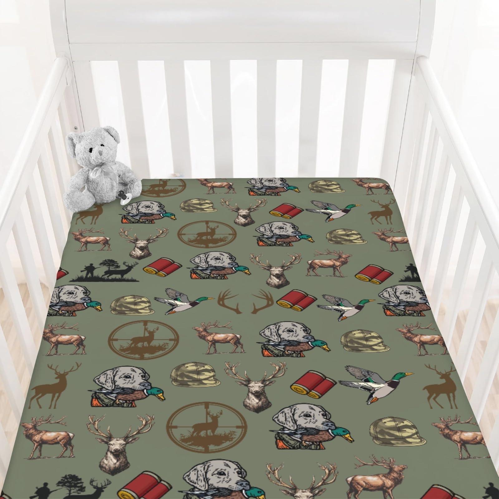 Cstdyfrv camouflage-pattern crib sheet showing soft, breathable fabric for baby comfort.