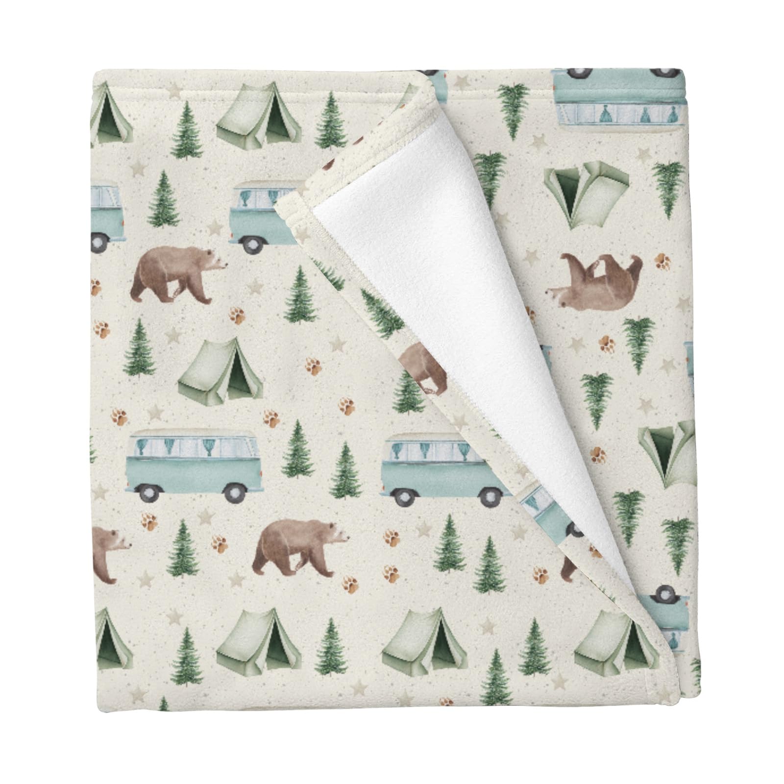 Cstdyfrv Camp Bear Bus Blanket close-up of soft flannel for gentle newborn comfort