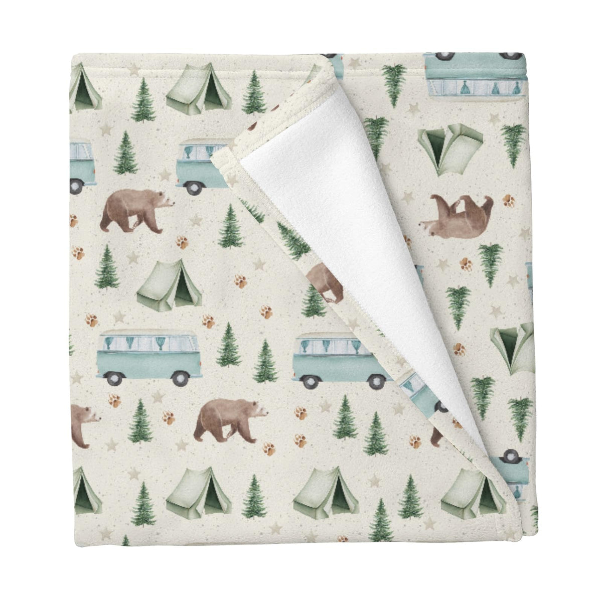 Cstdyfrv Camp Bear Bus Blanket close-up of soft flannel for gentle newborn comfort