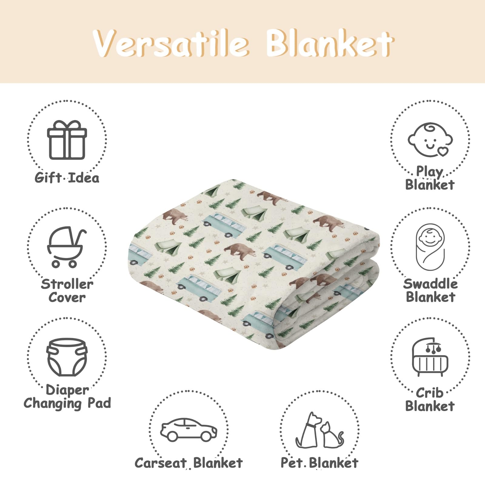 Cstdyfrv Camp Bear Bus Blanket makes a thoughtful gift for baby showers