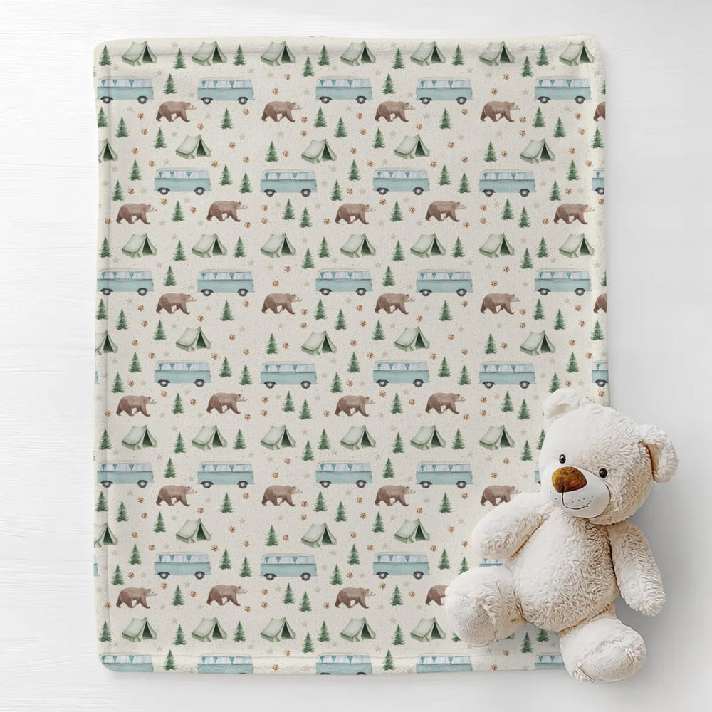 Cstdyfrv Camp Bear Bus Blanket in nursery pattern adds cozy charm to the room