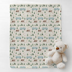 Cstdyfrv Camp Bear Bus Blanket in nursery pattern adds cozy charm to the room
