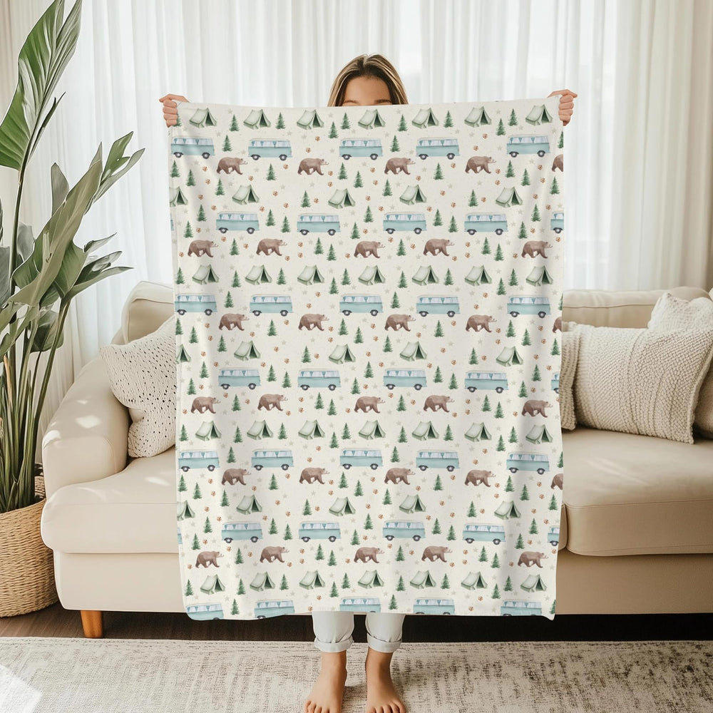 Cstdyfrv Camp Bear Bus Blanket packs compact for travel comfort