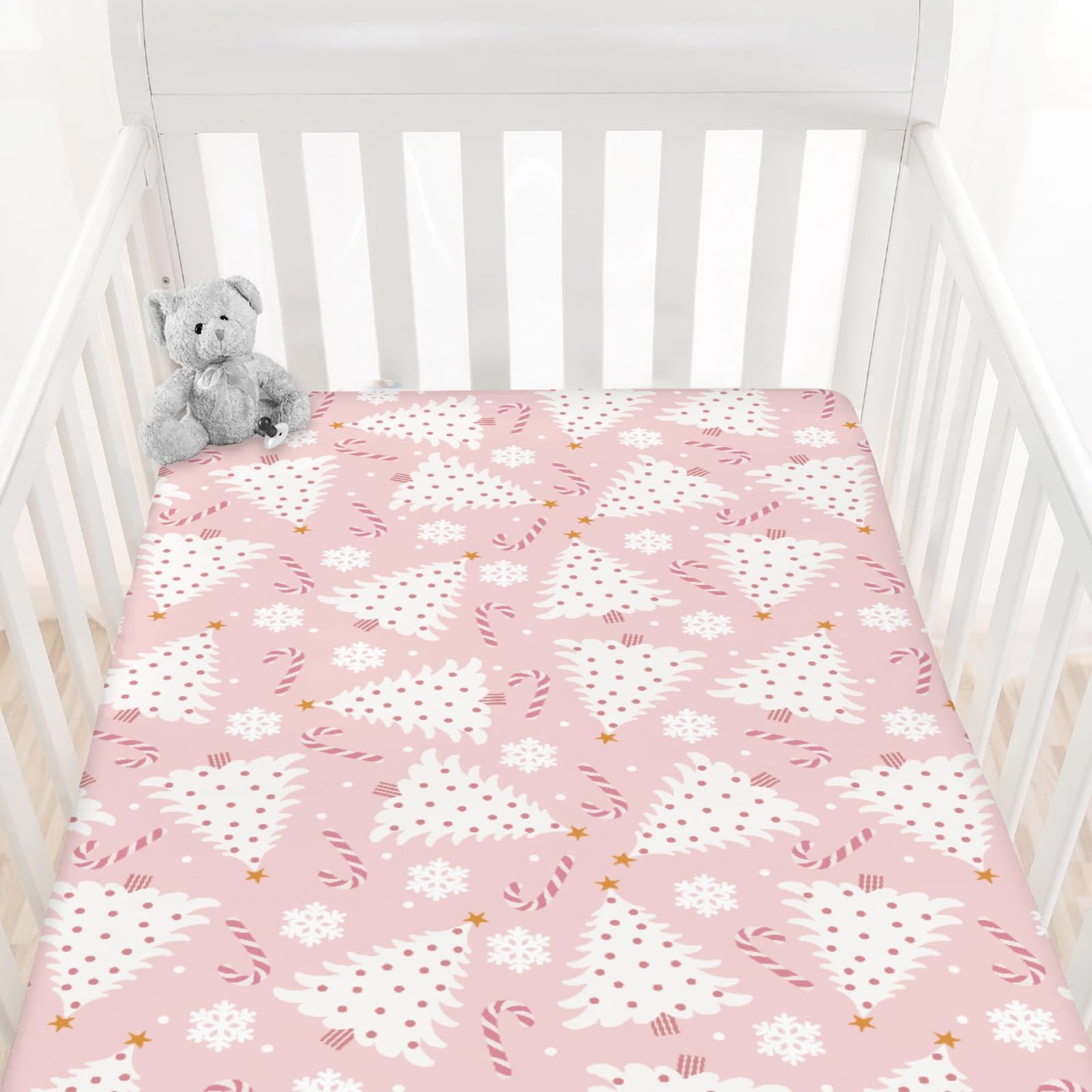 Cstdyfrv candy cane snowflake pattern crib sheet for cozy, decorative nurseries.