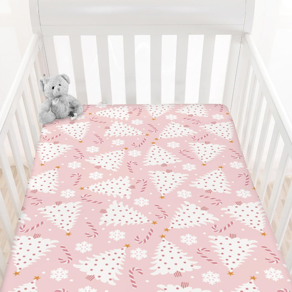 Cstdyfrv candy cane snowflake pattern crib sheet for cozy, decorative nurseries.