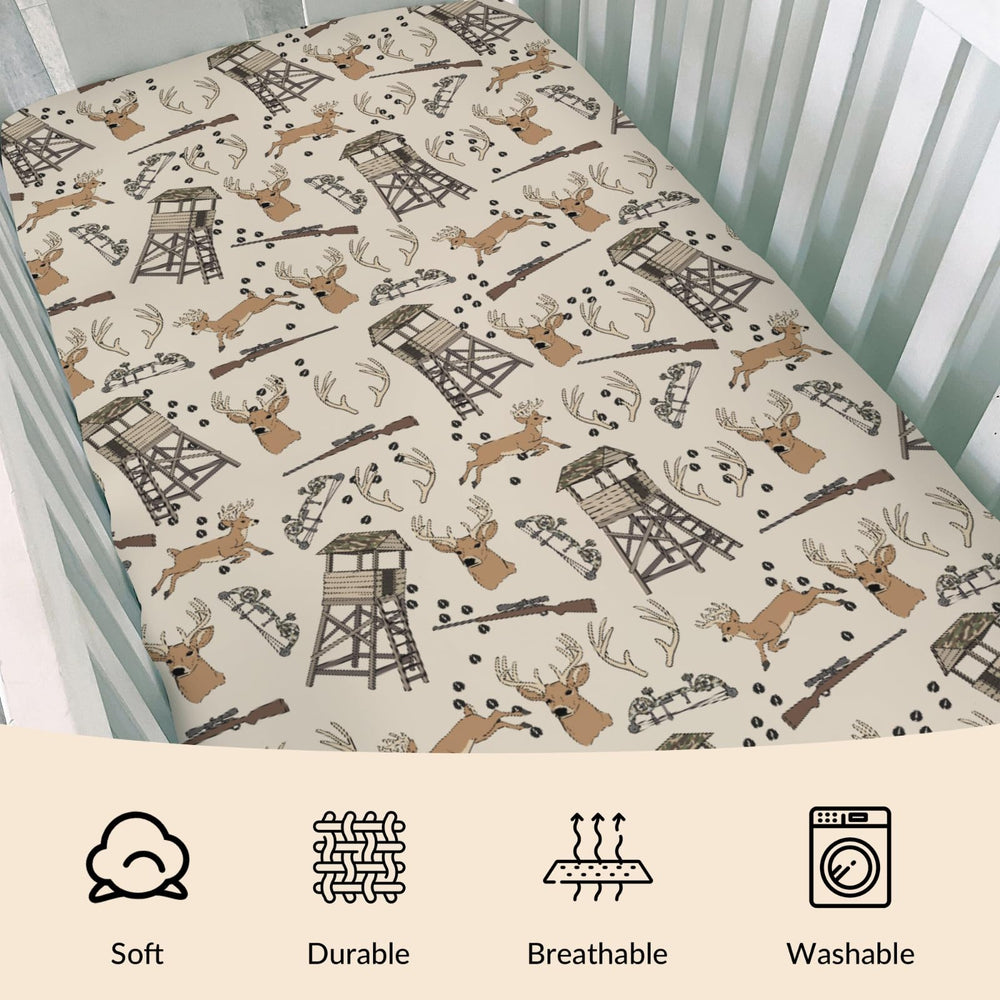 Cstdyfrv Deer Hunting crib sheet breathable fabric promotes comfortable naps.