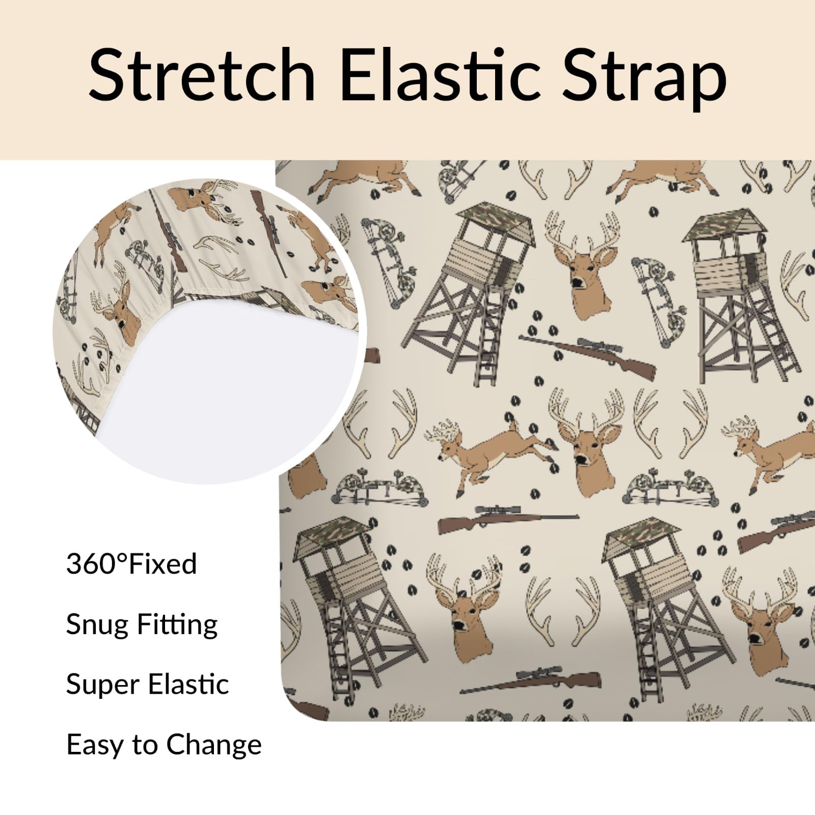 Cstdyfrv Deer Hunting crib sheet easy care fabric for busy parents.