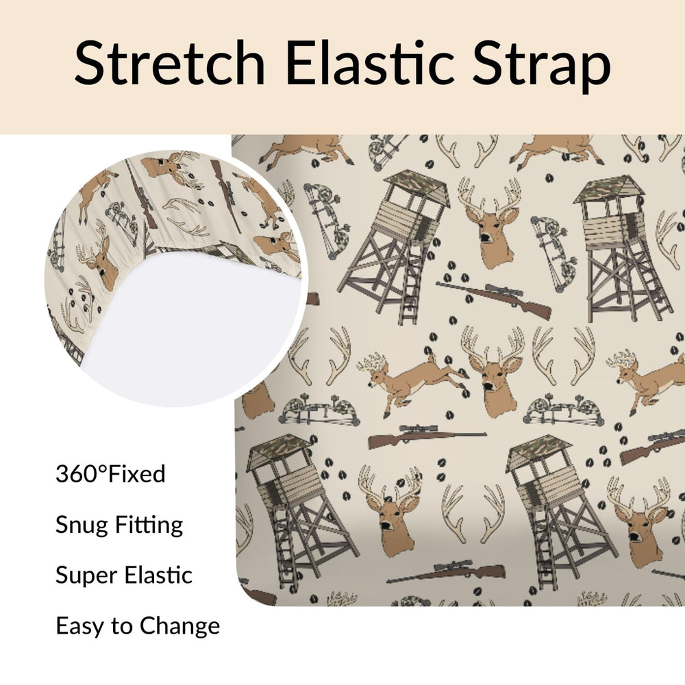 Cstdyfrv Deer Hunting crib sheet easy care fabric for busy parents.