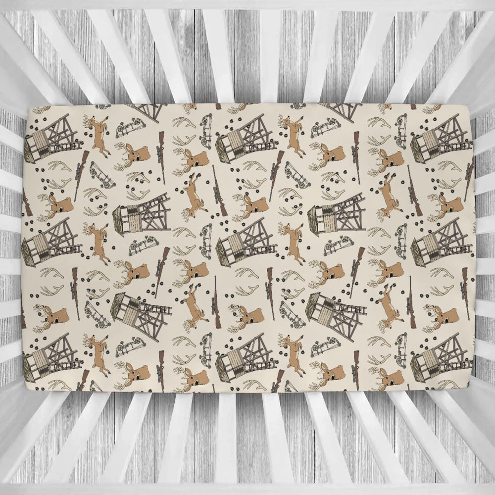 Cstdyfrv Deer Hunting crib sheet fits standard 28x52 mattress securely.