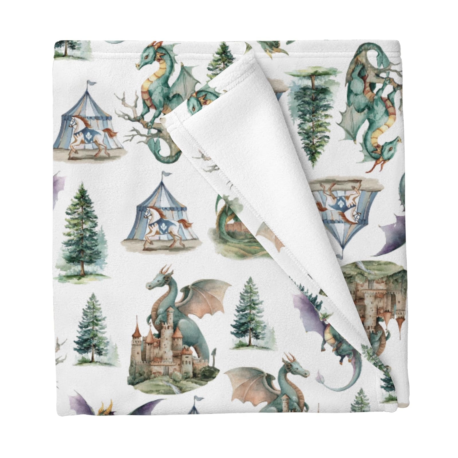 Cstdyfrv Fantasy dragons blanket with castles for cozy naps.
