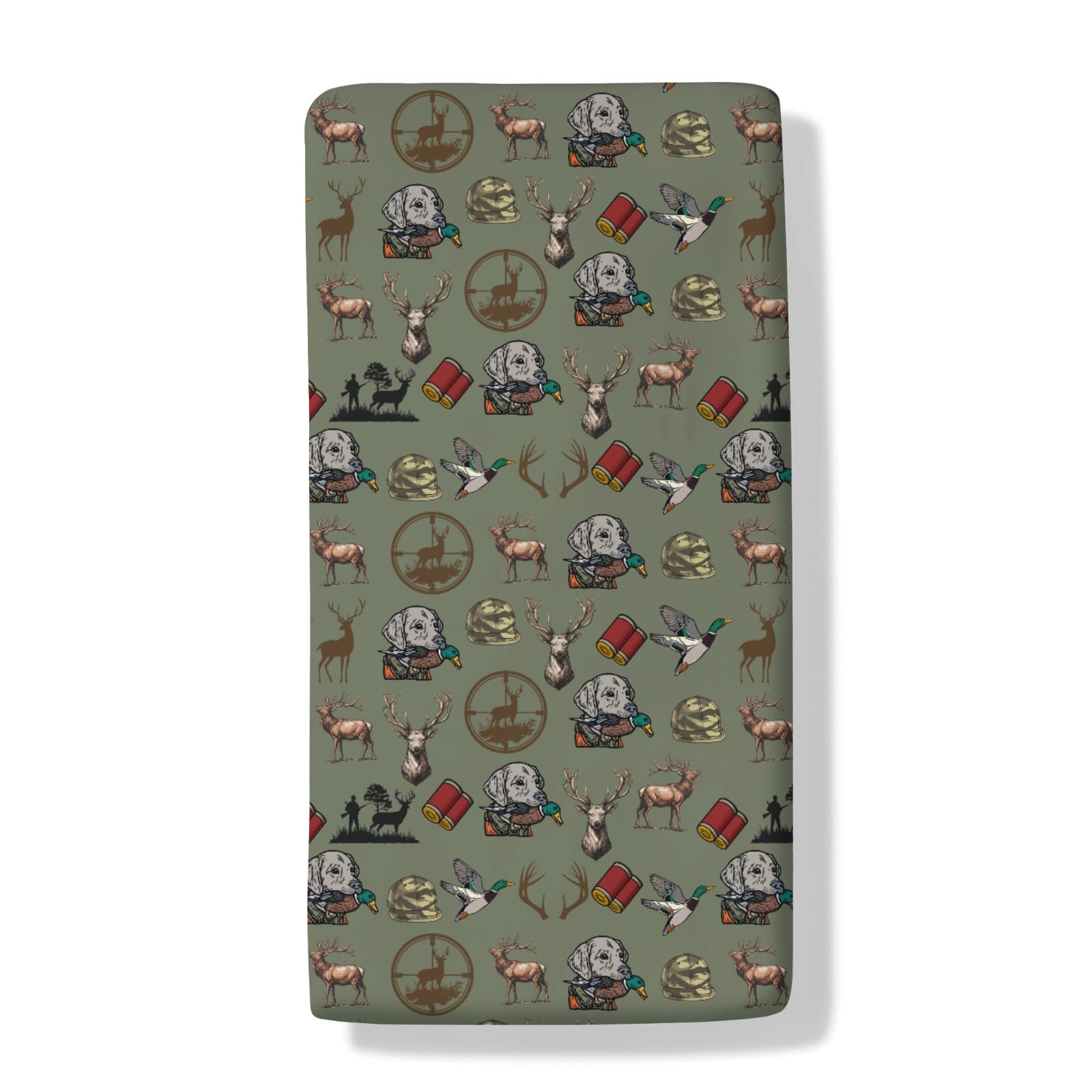 Cstdyfrv hunting green camouflage crib sheet fits standard cribs securely for safe sleep.